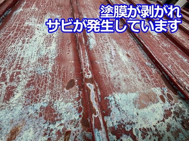 トタン製瓦棒屋根は広範囲にサビが広がっている状態